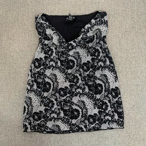 b.i.y.a.y.c.d.a. Floral Sleeveless Blouse Black Gray Cowl Neck Lined‎ Large